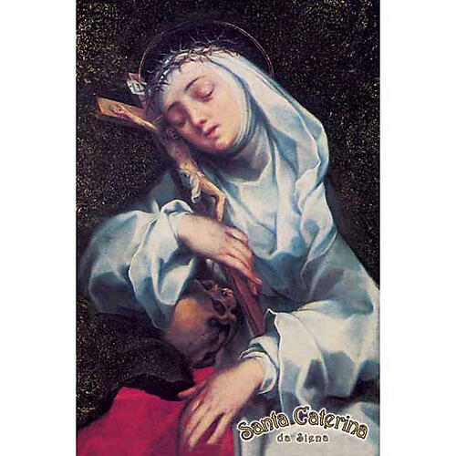 Heiligenbildchen, Heilige Katharina von Siena mit dem Kreuz, Schriftzug "Santa Caterina da Siena" 1