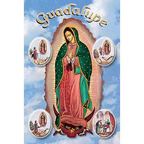 Our Lady of Guadalupe with scenes holy card 1