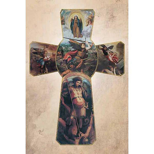 Heiligenbildchen, Erzengel Michael und Kreuz 1