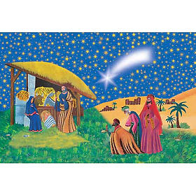 Holy Card, nativity with Wise Kings