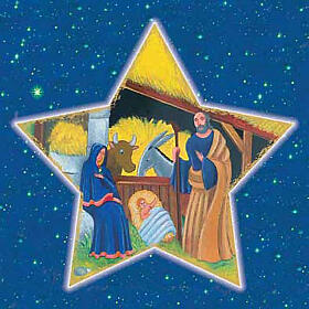 Andachtsbild der Geburt Christi mit Stern auf Himmel