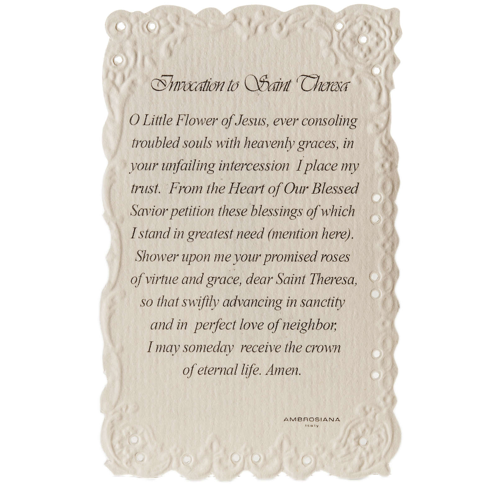 Saint Therese holy card with prayer in English | online sales on ...