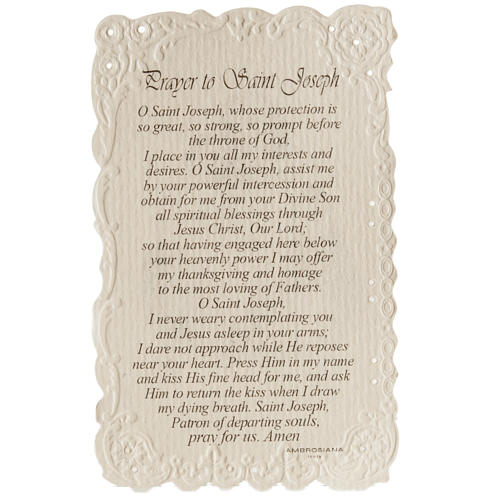 Saint Joseph holy card with prayer in ENGLISH 2