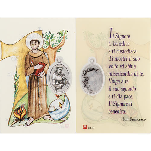 Holy card, Saint Francis with prayer, laminated 1
