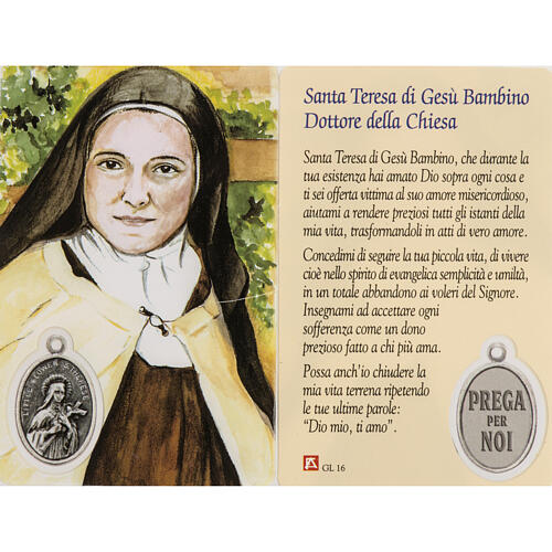 Heiligenbildchen, Heilige Teresa, Gebet in italienischer Sprache, laminiert 1