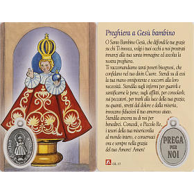 Image pieuse Enfant Jésus de Prague plastifiée avec prière