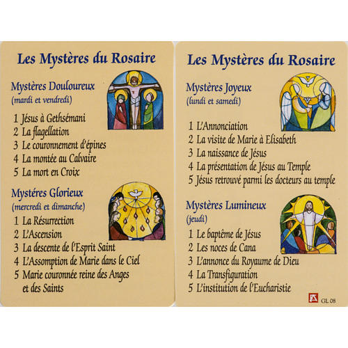 Holy card, Mysteries of the Rosary laminated FRENCH 1