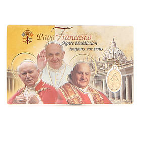 Holy card, Three Popes and Miraculous Medal, FRENCH 8,5x5,4 cm