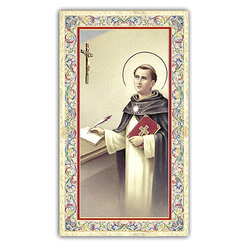 Heiligenbildchen, Heiliger Thomas von Aquin, 10x5 cm, Gebet in italienischer Sprache 1