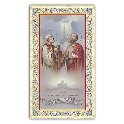 Heiligenbildchen, Heilige Peter und Paul, 10x5 cm, Gebet in italienischer Sprache 1