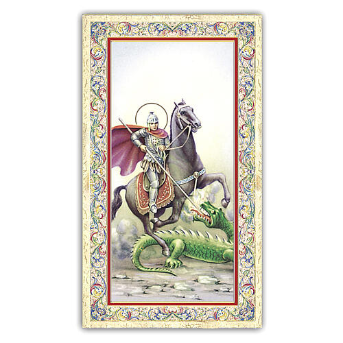 Heiligenbildchen, Heiliger Georg, 10x5 cm, Gebet in italienischer Sprache 1