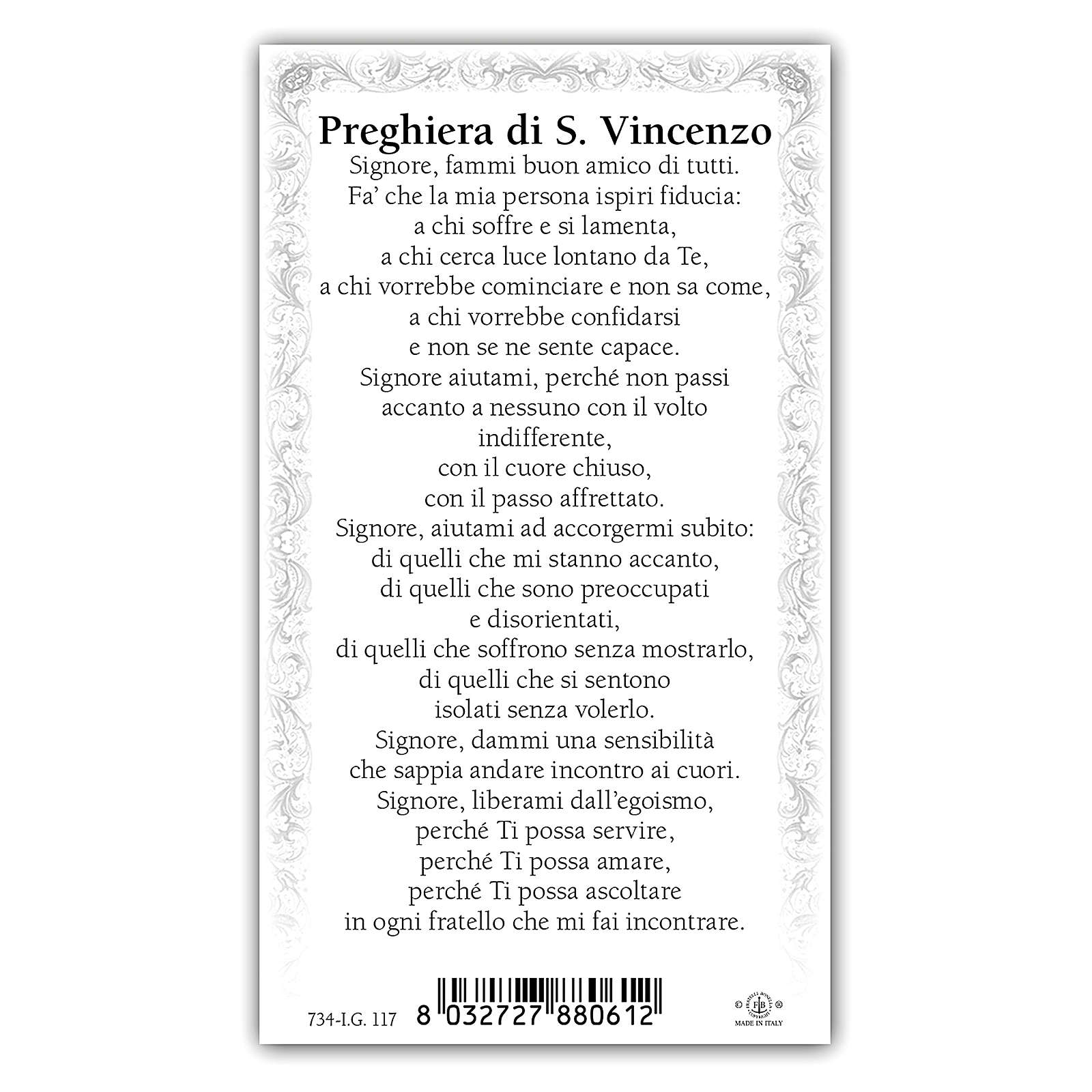 Holy card, Saint Vincent de Paul, Prayer ITA, 10x5 cm online sales on