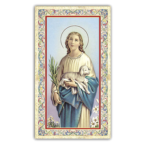 Heiligenbildchen, Heilige Agnes von Rom, 10x5 cm, Gebet in italienischer Sprache 1