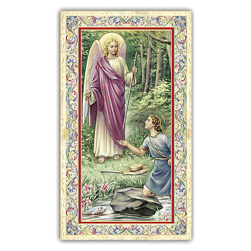 Heiligenbildchen, Heiliger Erzengel Raphael, 10x5 cm, Gebet in italienischer Sprache 1