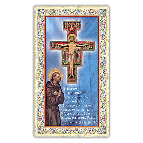 Heiligenbildchen, Heilger Franz von Assisi vor dem Kruzifix, 10x5 cm, Gebet in italienischer Sprache