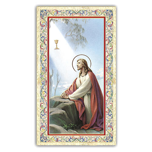 Heiligenbildchen, Christus im Garten Gethsemane, 10x5 cm, Gebet in italienischer Sprache 1