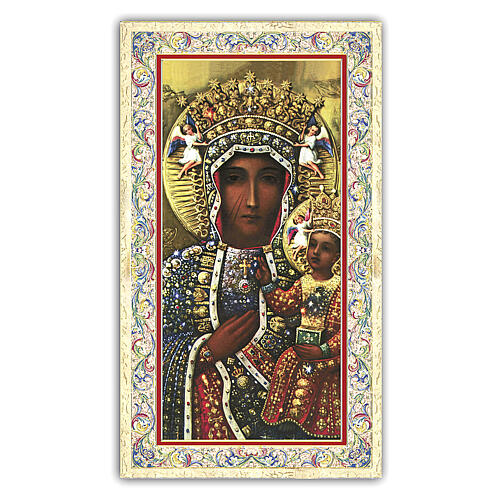 Heiligenbildchen, Schwarze Madonna von Tschenstochau, 10x5 cm, Gebet in italienischer Sprache 1