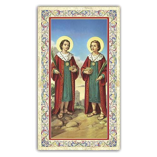 Heiligenbildchen, Heilige Kosmas und Damian, 10x5 cm, Gebet in italienischer Sprache 1