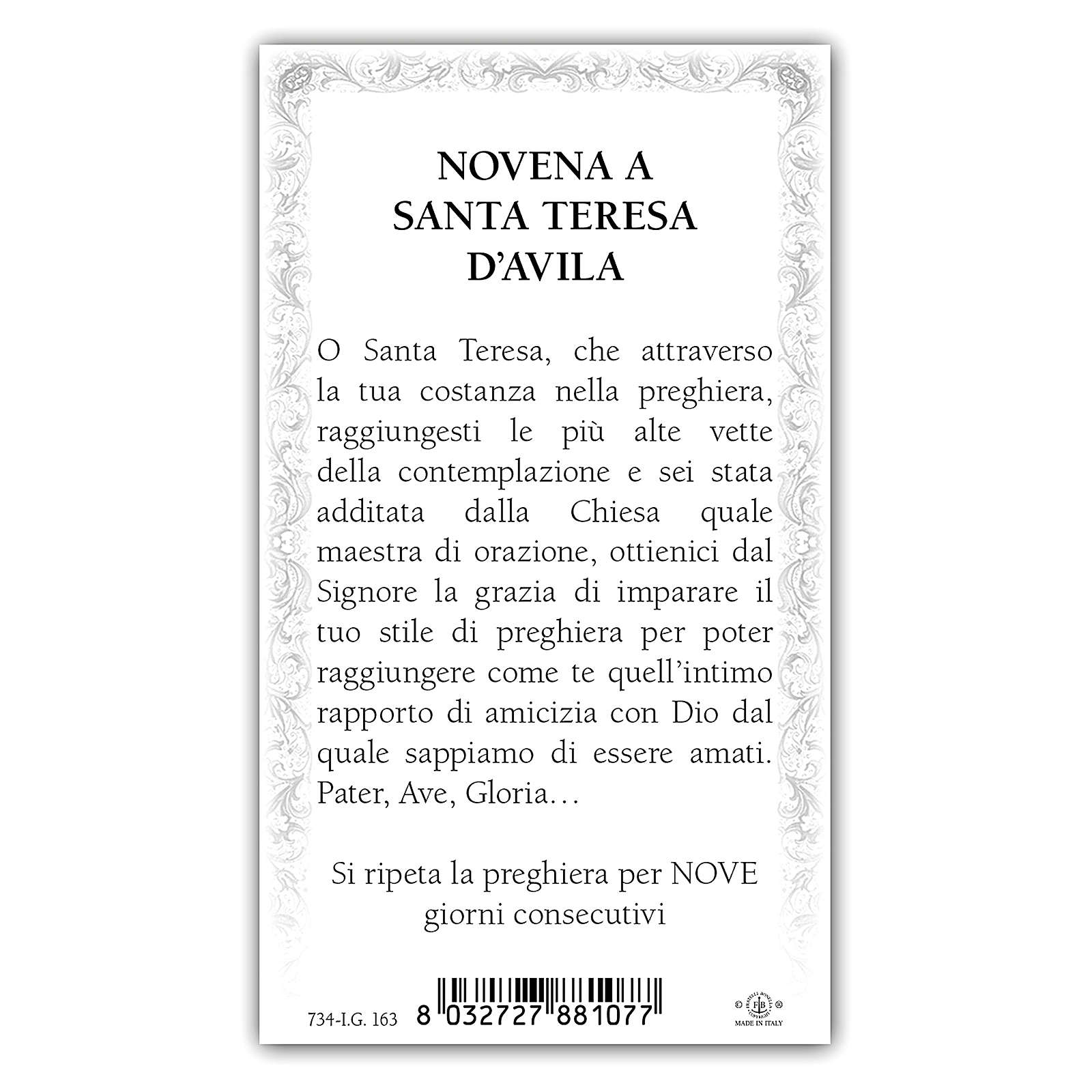 Image dévotion Ste Thérèse d'Avila 10x5 cm vente en ligne sur HOLYART