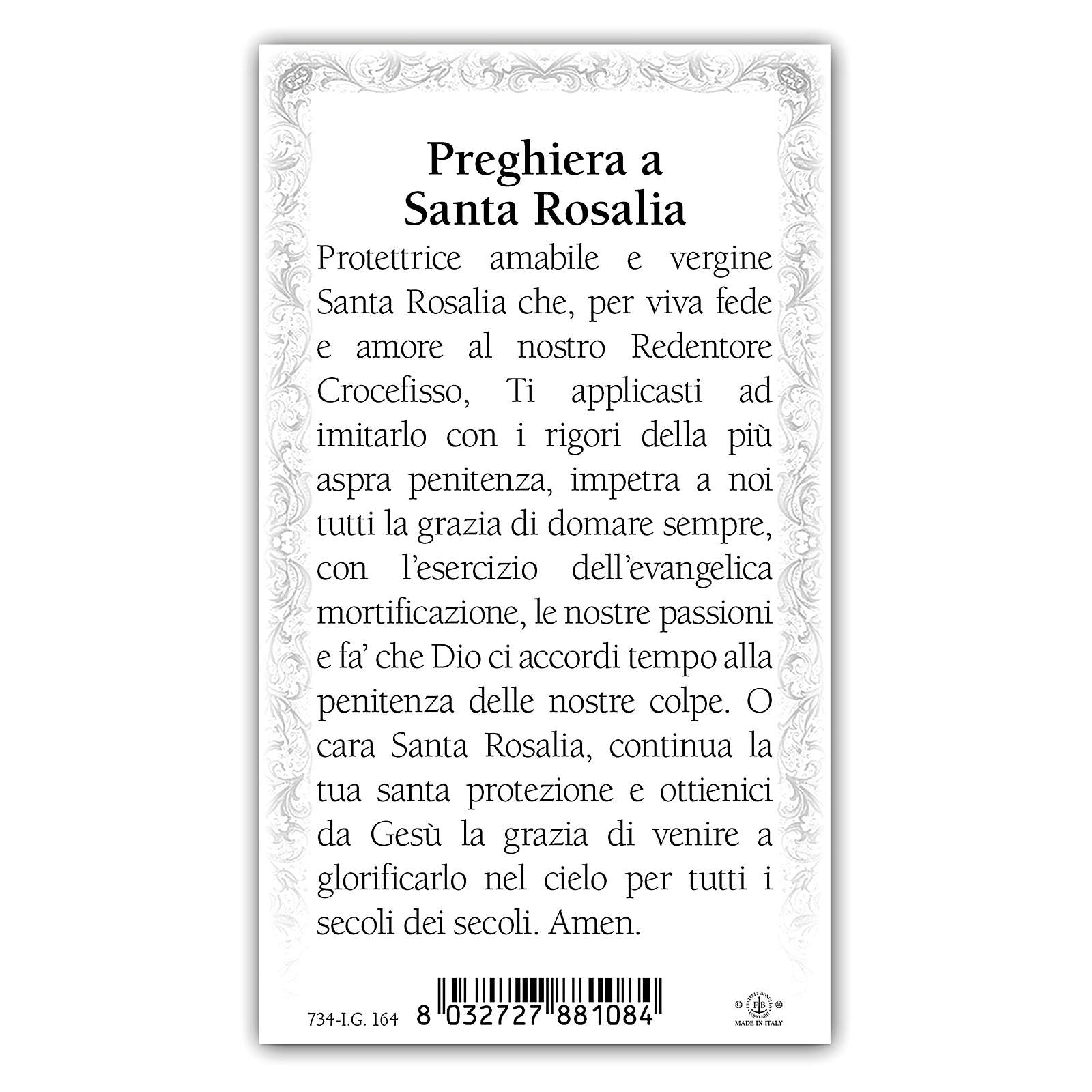 Holy card, Saint Rosalia, Prayer ITA, 10x5 cm online sales on HOLYART