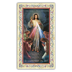 Heiligenbildchen, Der Barmherzige Jesus umgeben von Engeln, 10x5 cm, Gebet in italienischer Sprache