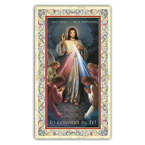 Heiligenbildchen, Der Barmherzige Jesus umgeben von Engeln, 10x5 cm, Gebet in italienischer Sprache 1