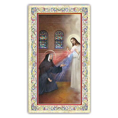 Heiligenbildchen, Erscheinung des Barmherzigen Jesus vor Schwester Faustina, 10x5 cm, Gebet in italienischer Sprache 1