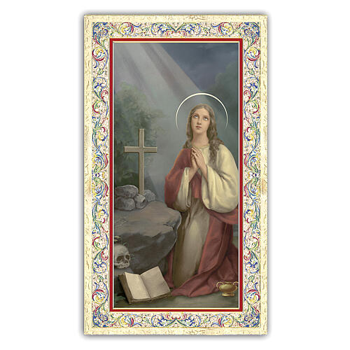 Heiligenbildchen, Maria Magdalena, 10x5 cm, Gebet in italienischer Sprache 1