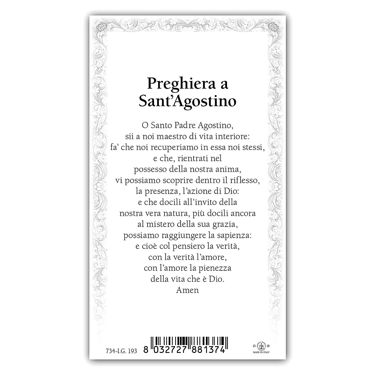 Lettera Di Sant'agostino Alla Madre Image de dévotion St Augustin 10x5 cm | vente en ligne sur HOLYART