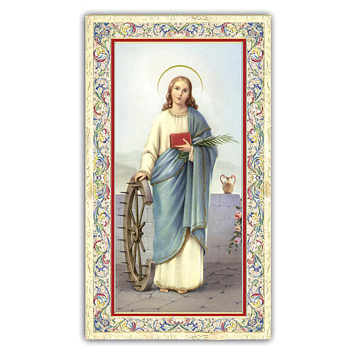 Heiligenbildchen, Heilige Katharina von Alexandrien, 10x5 cm, Gebet in italienischer Sprache 1