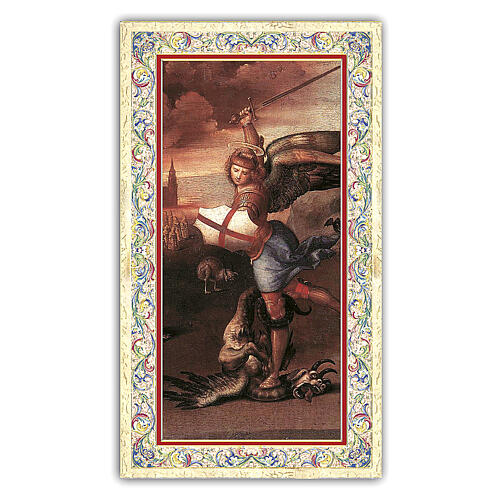 Heiligenbildchen, Heiliger Erzengel Michael, 10x5 cm, Gebet in italienischer Sprache 1