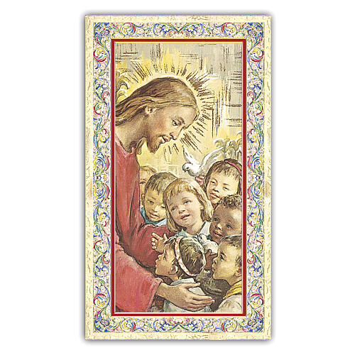 Heiligenbildchen, Jesus mit den Kindern der Welt, 10x5 cm, Gebet in italienischer Sprache 1
