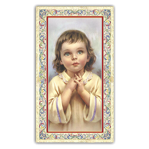 Heiligenbildchen, Bub im Gebet, 10x5 cm, Gebet in italienischer Sprache 1