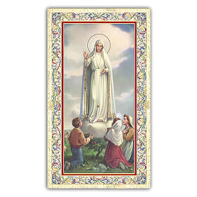 Heiligenbildchen, Madonna von Fatima mit den 3 Hirtenkindern, 10x5 cm, Gebet in italienischer Sprache