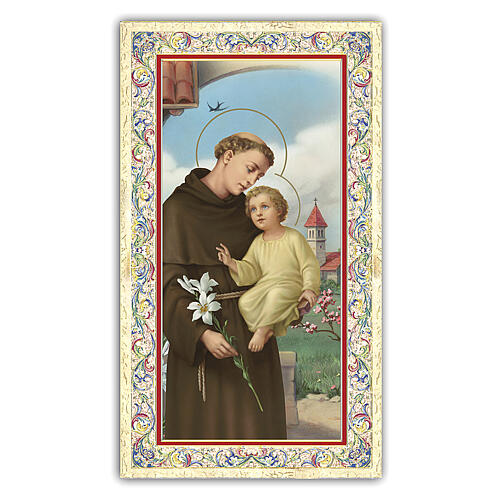 Heiligenbildchen, Heiliger Antonius von Padua, 10x5 cm, Gebet in italienischer Sprache 1