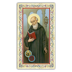 Heiligenbildchen, Heiliger Benedikt von Nursia, 10x5 cm, Gebet in italienischer Sprache