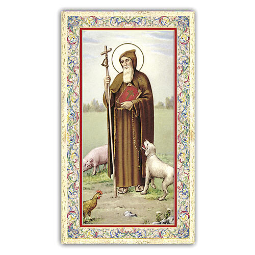 Heiligenbildchen, Heiliger Antonius der Große, 10x5 cm, Gebet in italienischer Sprache 1