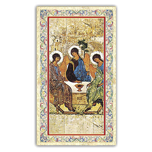 Heiligenbildchen, Dreifaltigkeitsikone von Rubljow, 10x5 cm, Gebet in italienischer Sprache 1