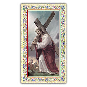 Heiligenbildchen, Jesus, der das Kreuz trägt, 10x5 cm, Gebet in italienischer Sprache
