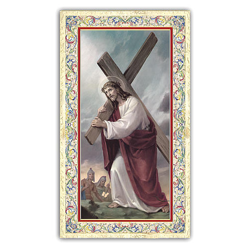 Holy card, Jesus carrying the Cross, prayer ITA, 10x5 cm 1