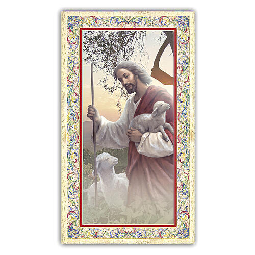 Heiligenbildchen, Jesus, der Gute Hirte II, 10x5 cm, Gebet in italienischer Sprache 1