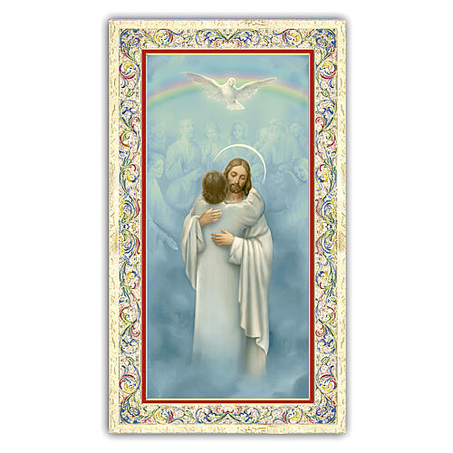 Heiligenbildchen, Jesus, der eine Seele umarmt, 10x5 cm, Gebet in italienischer Sprache 1