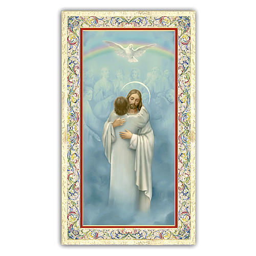 Holy card, Jesus embracing a soul, prayer ITA, 10x5 cm 1
