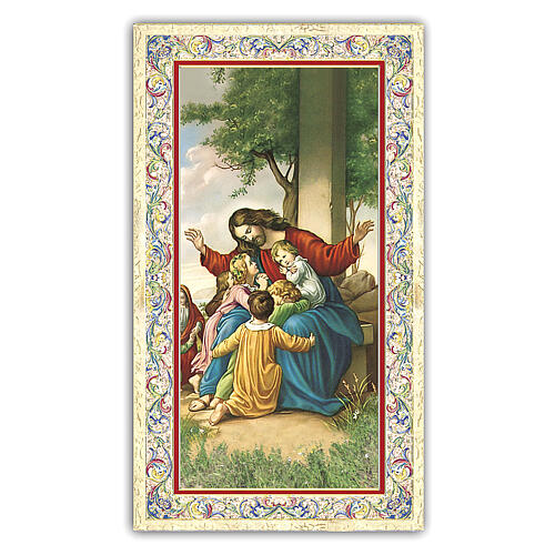 Heiligenbildchen, Jesus mit den Kindern, 10x5 cm, Gebet in italienischer Sprache 1