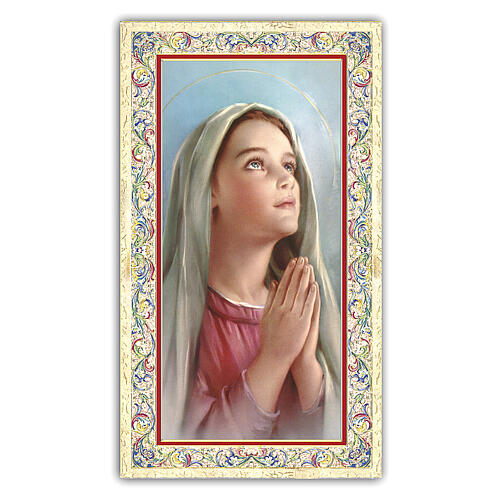 Heiligenbildchen, Mädchen betend, 10x5 cm, Gebet in italienischer Sprache 1