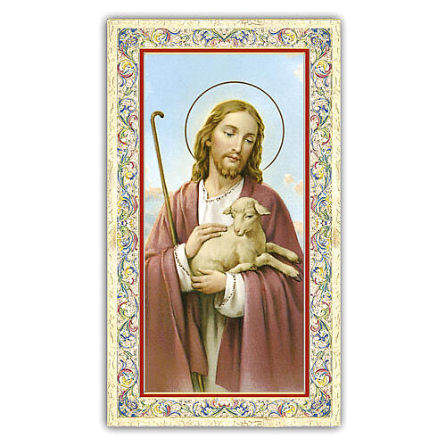 Heiligenbildchen, Jesus, der gute Hirte IV, 10x5 cm, Gebet in italienischer Sprache 1
