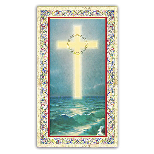 Heiligenbildchen, Kreuz auf dem Meer, 10x5 cm, Gebet in italienischer Sprache 1