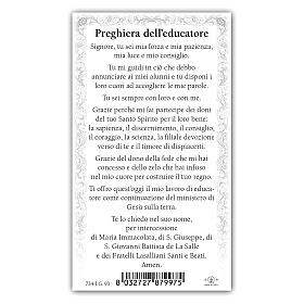 Holy card, Saint Jean-Baptiste de la Salle, Educator's Prayer ITA, 10x5 cm