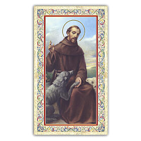 Heiligenbildchen, Heiliger Franziskus von Assisi mit dem Wolf, 10x5 cm, Gebet in italienischer Sprache