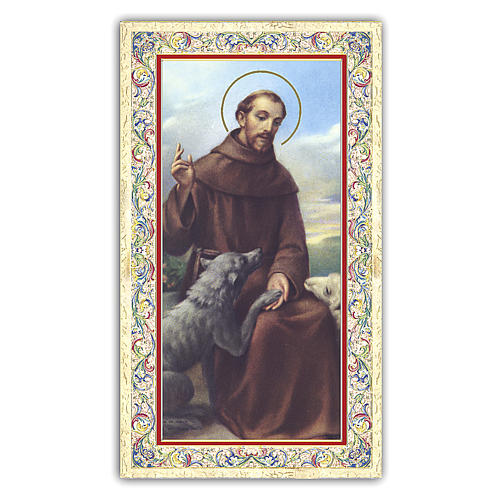 Holy card, Saint Francis of Assisi and the wolf, The Rainbow Bridge poem ITA, 10x5 cm 1